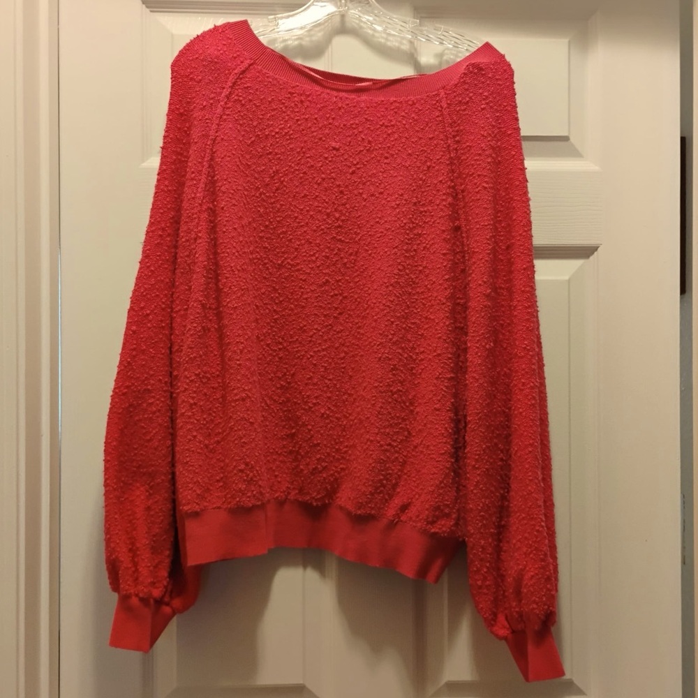 Free People Deep Pink Textured Sweater Oversized Fall Cozy Fashion Size L